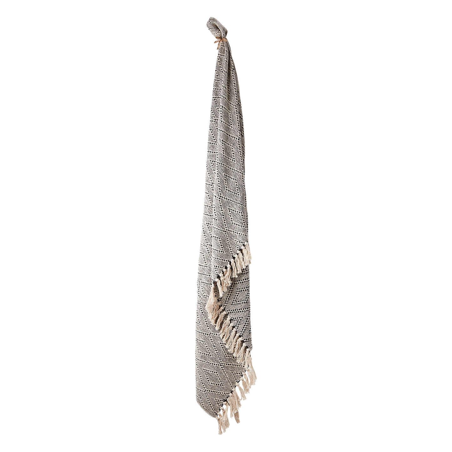 ANNA Filt, Beige/svart med Fransar
