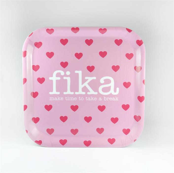 BRICKA 20x20 cm, Make time Fika/Hjärtan, rosa