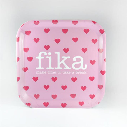 BRICKA 20x20 cm, Make time Fika/Hjärtan, rosa