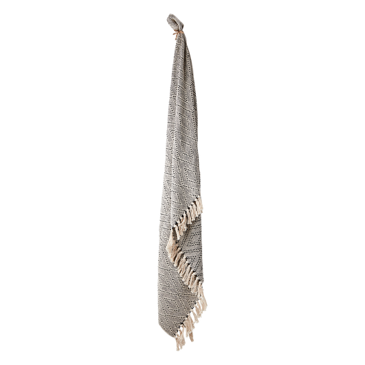 ANNA Filt, Beige/svart med Fransar