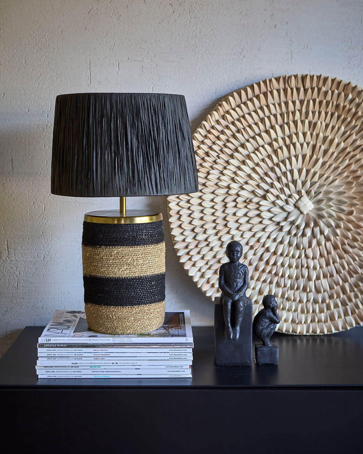 LANDO Bordslampa, Svart/natur