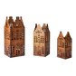 VILLAGE Ljuslykta hus, set om 3, Mässingsfärgad